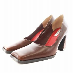 パンプス ヒール スクエアトゥ レザー S 茶 ブラウン 01221280700 /AN6