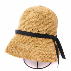 ラフィアハット ストローハット 帽子 編み込み リボン バイカラー F ベージュ 黒 ブラック NNW01823
