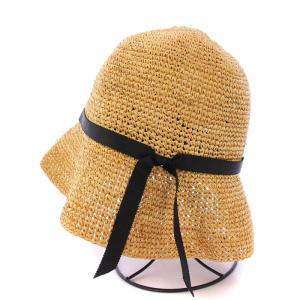 THE NORTH FACE ラフィアハット ストローハット 帽子 編み込み リボン バイカラー F ベージュ 黒 ブラック NNW01823