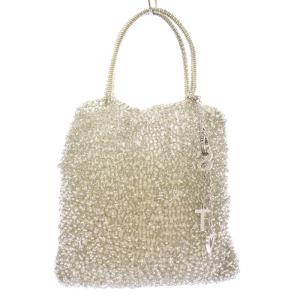 ワイヤーバッグ ハンドバッグ 編み込み ロゴチャーム シルバーカラー /BB