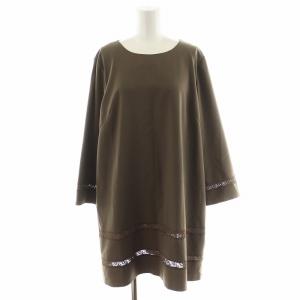 レース使い7分袖チュニックブラウス シャツ 大きいサイズ 13+ 茶 ブラウン 1201871 /AN33