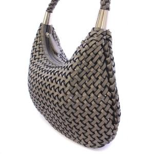 Y'saccs ハンドバッグ ワンハンドル イントレチャート 編み込み レザー グレー /BB