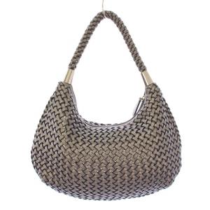 Y'saccs ハンドバッグ ワンハンドル イントレチャート 編み込み レザー グレー /BB