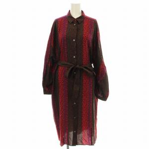 シャツワンピース KW0912 花柄 ロング 長袖 44L 茶 赤 /G