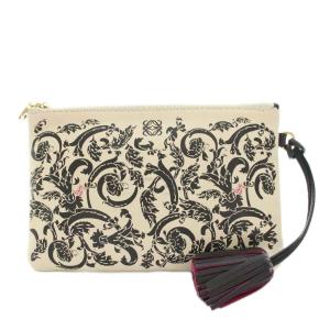 ポーチ 化粧ポーチ 総柄 タッセルチャーム レザー 黒 ブラック アイボリー 101208 /YT OH