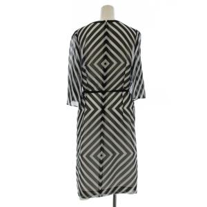 Pierre Cardin タグ付き ワンピース ひざ丈 ストライプ柄 七分袖 シアー 44 黒 ブラック 白 ホワイト 861189-65