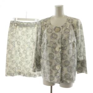 スーツ セットアップ ノーカラージャケット フレアスカート ひざ丈 総柄 44 グレー 白 ホワイト 85638269