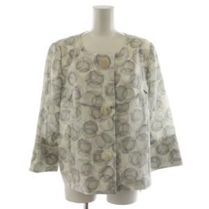 Pierre Cardin スーツ セットアップ ノーカラージャケット フレアスカート ひざ丈 総柄 44 グレー 白 ホワイト 85638269