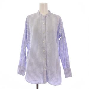 マイスタンダード MY STANDARD シャツ ブラウス 長袖 バンドカラー ストライプ柄 40 水色