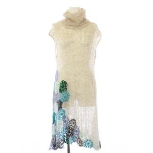 ワンピース ニット フラワー ひざ丈 ノースリーブ タートルネック 9 ベージュ 1463141-82