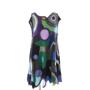 ニットワンピース ノースリーブ ひざ丈 かぎ針編み 9 黒 青 1083470-99 /TK