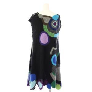 TOKUKO 1er VOL トクコ プルミエヴォル ニットワンピース ノースリーブ ひざ丈 かぎ針編み 9 黒 青 1083470-99 /TK