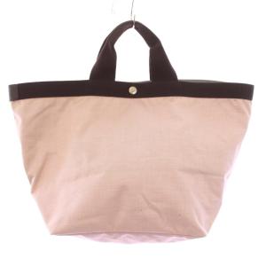 トートバッグ ハンドバッグ 舟形 ナイロン キャンバス 切替 バイカラー ピンク 茶 ブラウン /BB