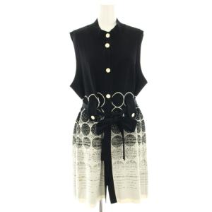 ニットワンピース ひざ丈 ノースリーブ 総柄 44 黒 ブラック 白 ホワイト 854441-68 /HN