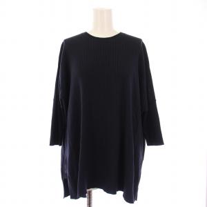 23AW LEWIS LEE ニット 七分袖 クルーネック ストレッチ シルク混 38 紺 ネイビー /BB
