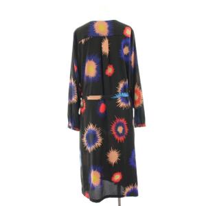 PS Paul Smith ワンピース ロング ミモレ 長袖 総柄 スリットネック 44L 黒 ブラック 青 ブルー 赤 レッド OPPSHW0107