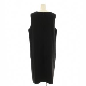 Pierre Cardin ligne ワンピース ミモレ ロング ノースリーブ クルーネック バイカラー ウール 46 黒 ブラック