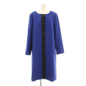 ligne ノーカラーコート ロング 44 青 ブルー 黒 ブラック 851713-62 /KU