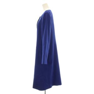 Pierre Cardin ligne ノーカラーコート ロング 44 青 ブルー 黒 ブラック 851713-62 /KU