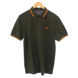 ポロシャツ 半袖 レギュラーカラー ハーフボタン ロゴ 刺繍 ワンポイント 鹿の子 M カーキ タグ付き