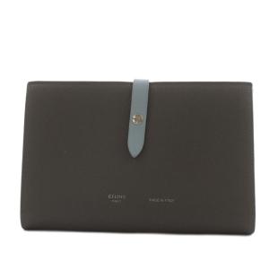 ラージ マルチファンクション ストラップウォレット 長財布 二つ折り 小銭入れ レザー グレー 水色 ライトブルー