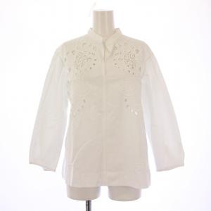 シャツ ブラウス プルオーバー 長袖 スキッパー 刺繍 38 白 ホワイト /BB