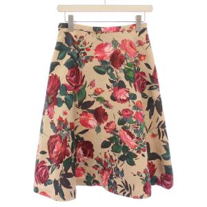 フレアスカート ひざ丈 花柄 38 ベージュ マルチカラー /BB