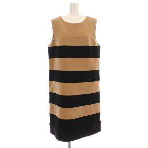 ノースリーブ ワンピース 851855-73 ボーダー ひざ丈 ボア装飾 44 ベージュ 黒 /G