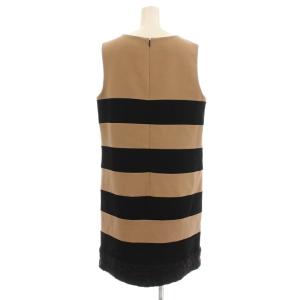 Pierre Cardin ノースリーブ ワンピース 851855-73 ボーダー ひざ丈 ボア装飾 44 ベージュ 黒 /G