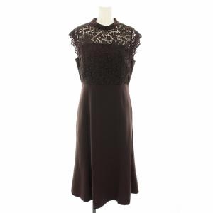 ワンピース ロング 半袖 フレンチスリーブ レース切替 花柄 タグ付き 2 茶 ブラウン OPWXBS0828