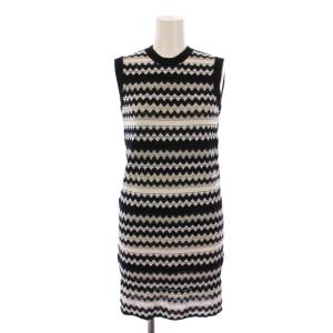 ニット ワンピース ノースリーブ ミニ丈  ボーダー柄 ウール 40 黒 白 /BM