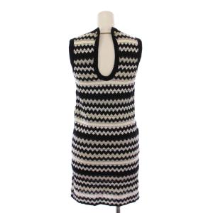 M MISSONI ニット ワンピース ノースリーブ ミニ丈  ボーダー柄 ウール 40 黒 白 /BM
