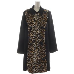 ステンカラーコート レオパード ヒョウ柄 ミドル丈 44 黒 ベージュ 858611-68 /RR