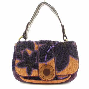 ハンドバッグ ビーズ装飾 刺繍 紫 オレンジ /G