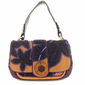 JAMIN PUECH ハンドバッグ ビーズ装飾 刺繍 紫 オレンジ /G