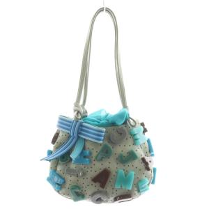 ハンドバッグ アルファベット装飾 レザー グレー 青 ブルー /AN8