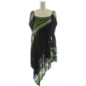 ニット カットソー ノースリーブ 魚 刺繍 9 緑 グリーン 黒 ブラック 1663741-99 /AN29