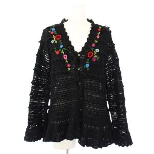 ニットカーディガン フラワー 刺繍 長袖 9 黒 1464035-99 /TK