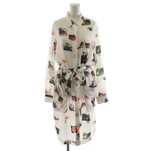 シャツワンピース ロング丈 長袖 総柄 44L 白 ホワイト OPPSKM0308 /AN32
