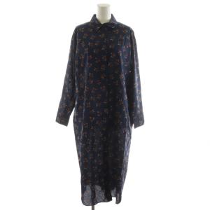 シャツワンピース ロング丈 長袖 花柄 コットン 40 紺 ネイビー OPPSBW0840 /AN25