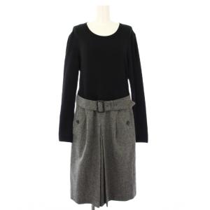 ワンピース ニット切替 長袖 ロング 44 黒 グレー B2J04-650-08 /TK