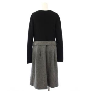BURBERRY LONDON ワンピース ニット切替 長袖 ロング 44 黒 グレー B2J04-650-08 /TK