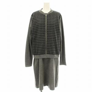 セットアップ LW0906 ニットジャケット ドット 水玉 ワンピース ロング XL グレー /G
