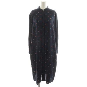 ワンピース ロング丈 長袖 総柄 リップ柄 42L 紺 ネイビー OPPPLW0804 /AN40