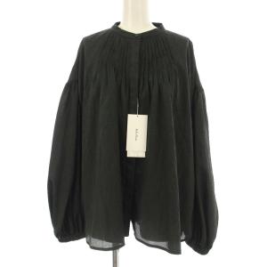 24SS タグ付き ピンタックスタンドカラー袖ボリュームブラウス 長袖 バンドカラー 0 黒 ブラック