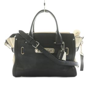 2WAY ハンドバッグ ショルダーバッグ レザー ホワイト ブラック 55193 /NQ