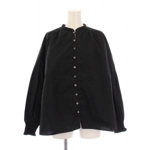 バンドカラーギャザーブラウス シャツ 長袖 無地 F 黒 ブラック UT193BL056 /BB