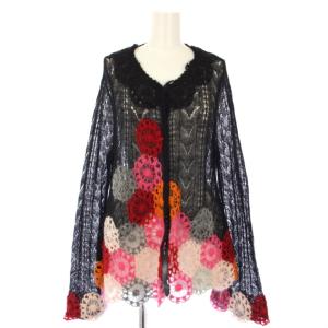 カーディガン ニット 長袖 フラワー 9 黒 ピンク 1463140-99 /TK