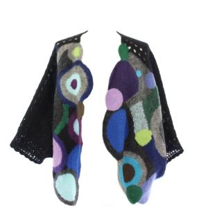 ニットカーディガン 七分袖 かぎ針編み 9 黒 青 1063470-99 /TK