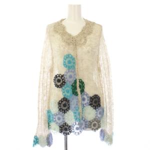 ニット カーディガン 長袖 フラワー 9 ベージュ 青 1463140-82 /TK